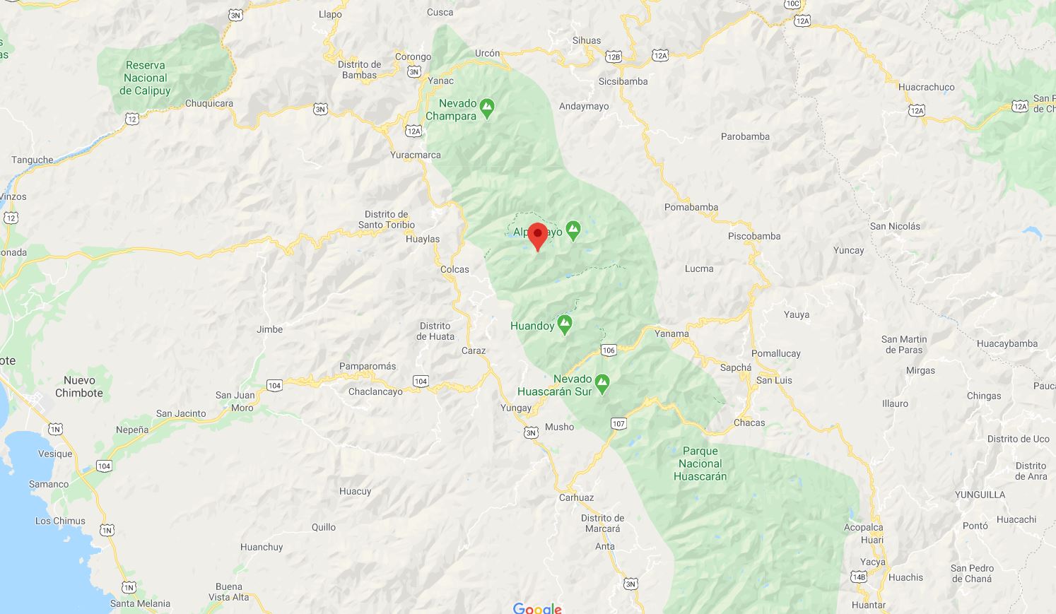 Mapa Santa Cruz Cordillera Blaca Perú