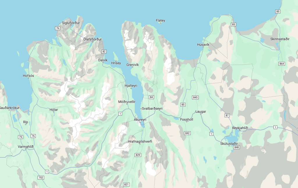Mapa de la Zona en Islandia Norte